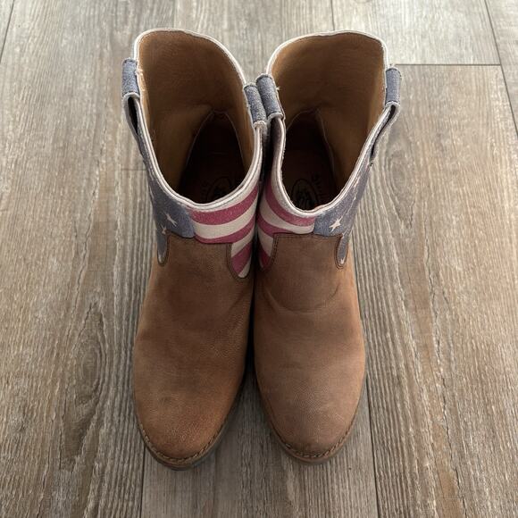 Women’s STERLING RIVER Cowboy Boots | Short | Size 8.5 M | Brown Stars & Stripes - Picture 2 of 12